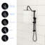 Système de douche 10 pouces noir mat. Barre de douche à 5 fonctions et barre coulissante de 26,3 po. Installation murale. Réglages: pluie, massage, bulles. Comprend la tête, la douchette, le tuyau, la tige. Buse facile à nettoyer. Sans valve