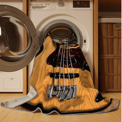 Washable Bass Guitar Music Area Rug