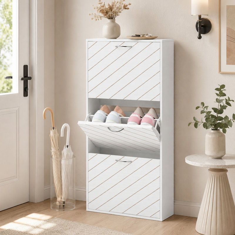 Armoire de rangement pour chaussures mince avec 3 tiroirs rabattables pour 9 à 12 paires de chaussures