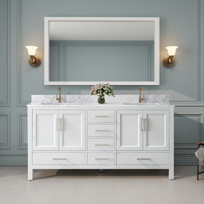 72" Double Freestanding Bathroom Vanity with Cultured Marble Top