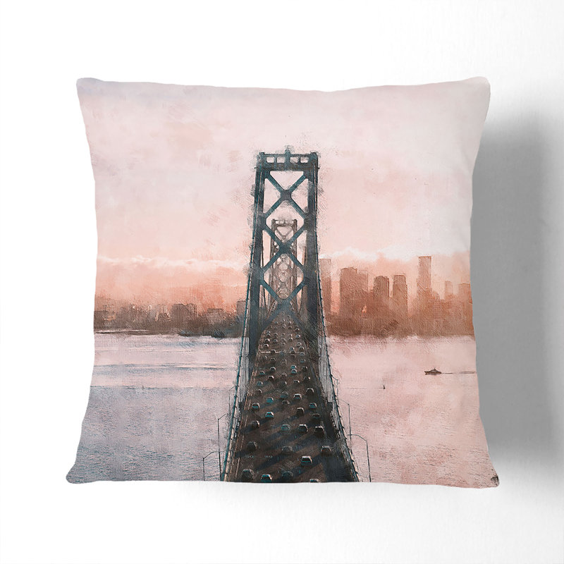 Bridge in San Francisco Cushion with Filling, 40cm H x 40cm W x 15cm D, Stone