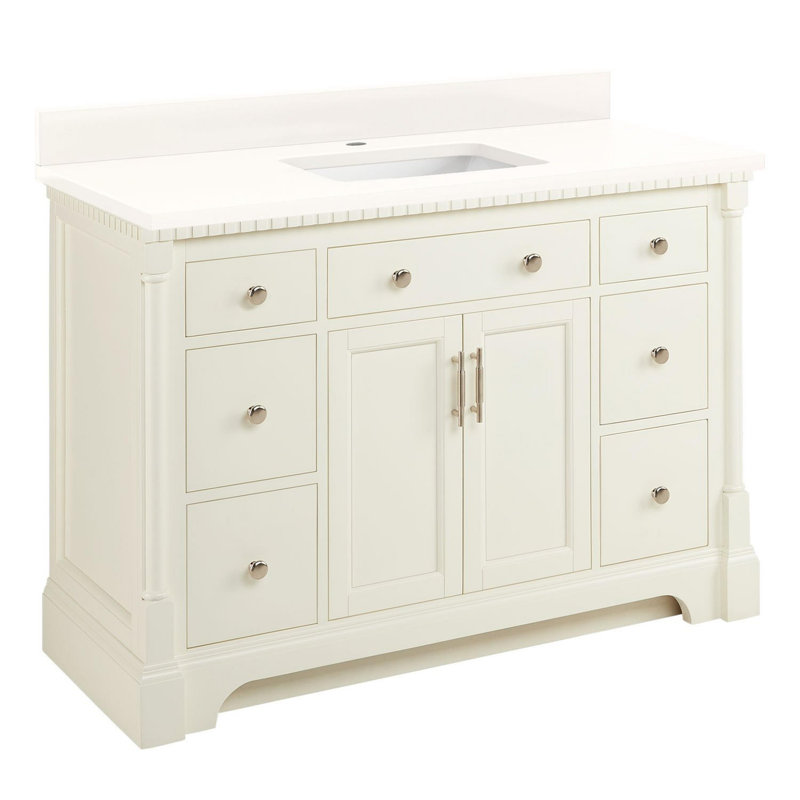 Ensemble de meuble-lavabo simple 48 po avec armoire et plateau de meuble-lavabo Claudia, Quartz blanc arctique, Blanc