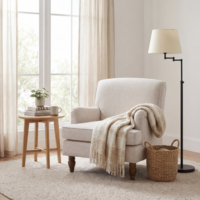 Fauteuil moderne rembourré avec pieds tournés, Beige