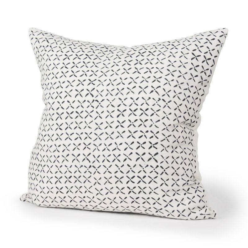  Housse de coussin géométrique en lin, Crème / Noir