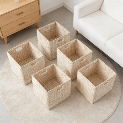 Paniers de rangement tissés, ensemble de 6 cubes de rangement en jacinthe avec cadre en métal pour l'organisation à la maison, pliable et prêt à l'emploi