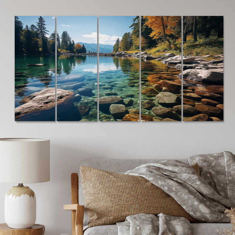 Reproduction d'art sur toile Lakeside Retreat I - Lakehouse - 5 panneaux égaux