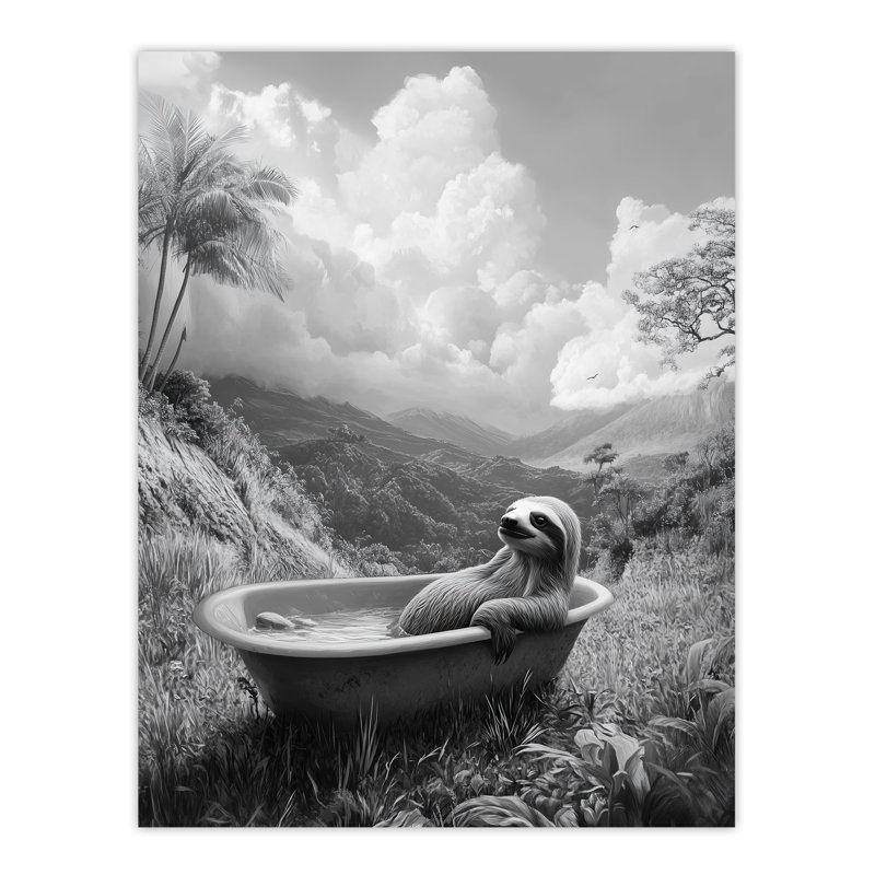 Sloth in Bathtub Surreal Bath Time Wall Art Print
