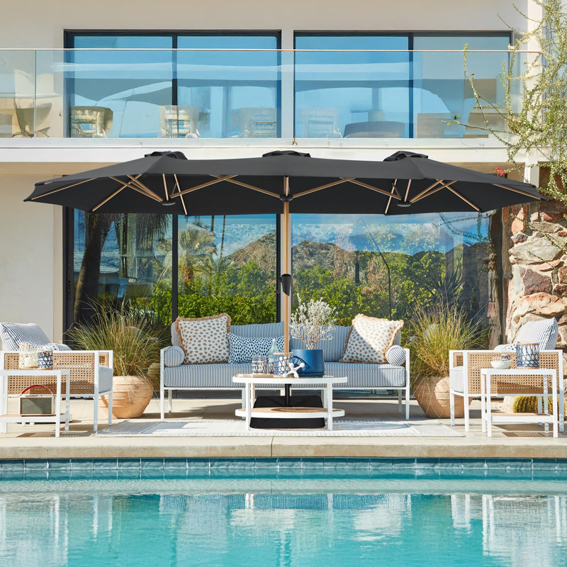 Parasol de patio 13 pi avec base incluse, Noir