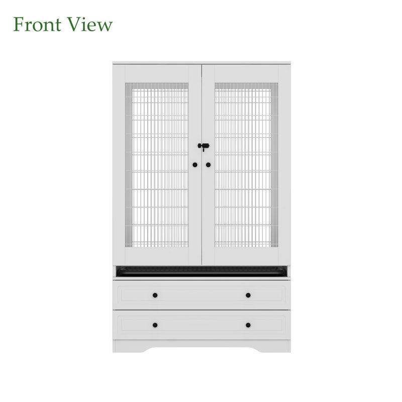 White Large Floor Bird Cage with Removable Tray, Gridded Base, and Storage Drawers