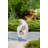 16.9X10.2X31.9" White Abstract Water Fountain With Blue Base With Light, For Indoor And Outdoor