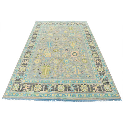 One-of-a-Kind Rectangle 9'1" X 12'1" New Age Wool Area Rug in Blue/Gray