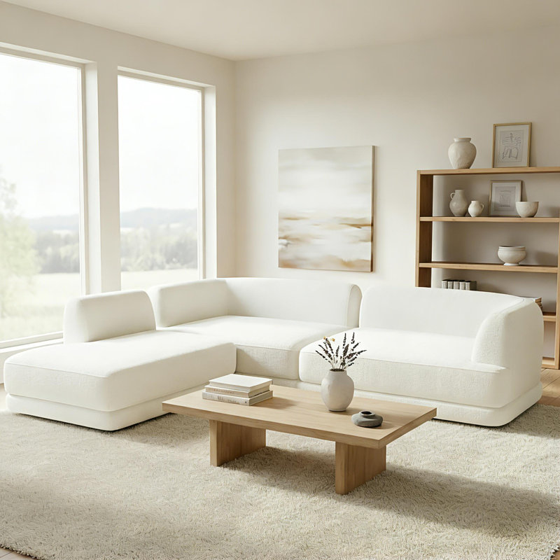 Canapé modulaire modulaire en L de 115 po avec siège profond et méridienne Evren Boneless, Beige