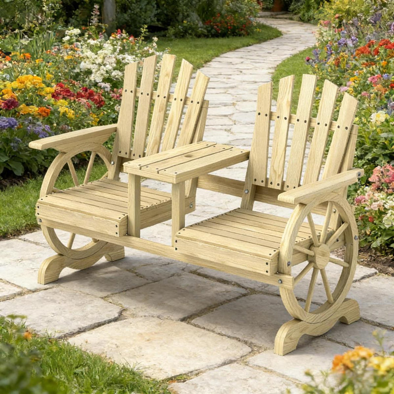Banc de jardin en bois à haut dossier et banc de patio 2 places