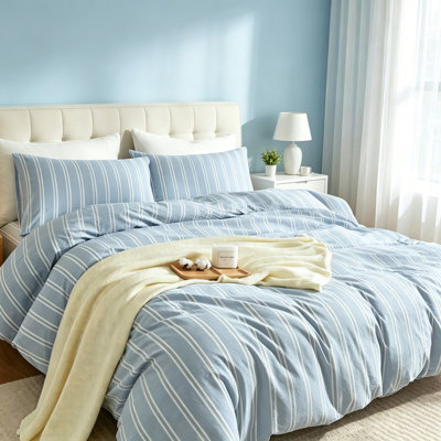 Soft 100% Washed Cotton Striped Duvet Cover Set 3 Pieces Bedding Set