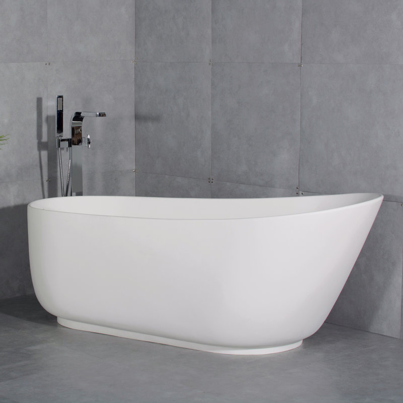 67-Inch Solid Surface Stone Resin Oval Shape Soaking Bathtub With Overflow