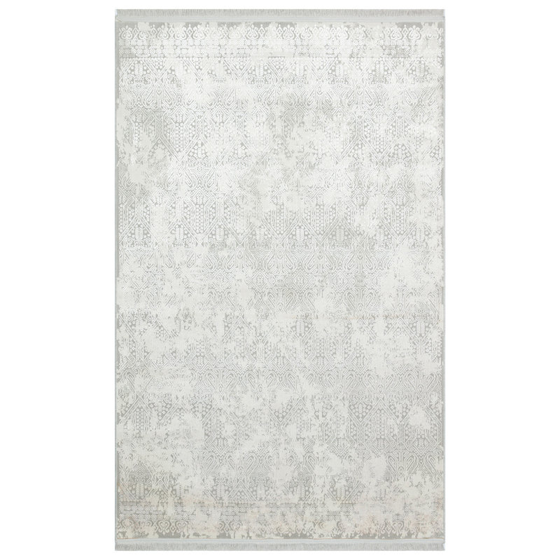 Tapis gris abstrait en viscose / polyester tissé à la machine 9 pi 10 po x 13 pi 1 po Jeanette