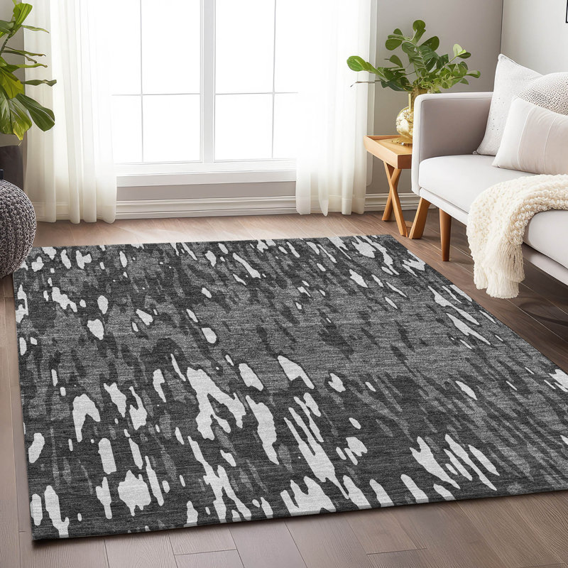 Tapis gris Prisco lavable à la machine de qualité supérieure, Rectangulaire 8 pi x 10 pi