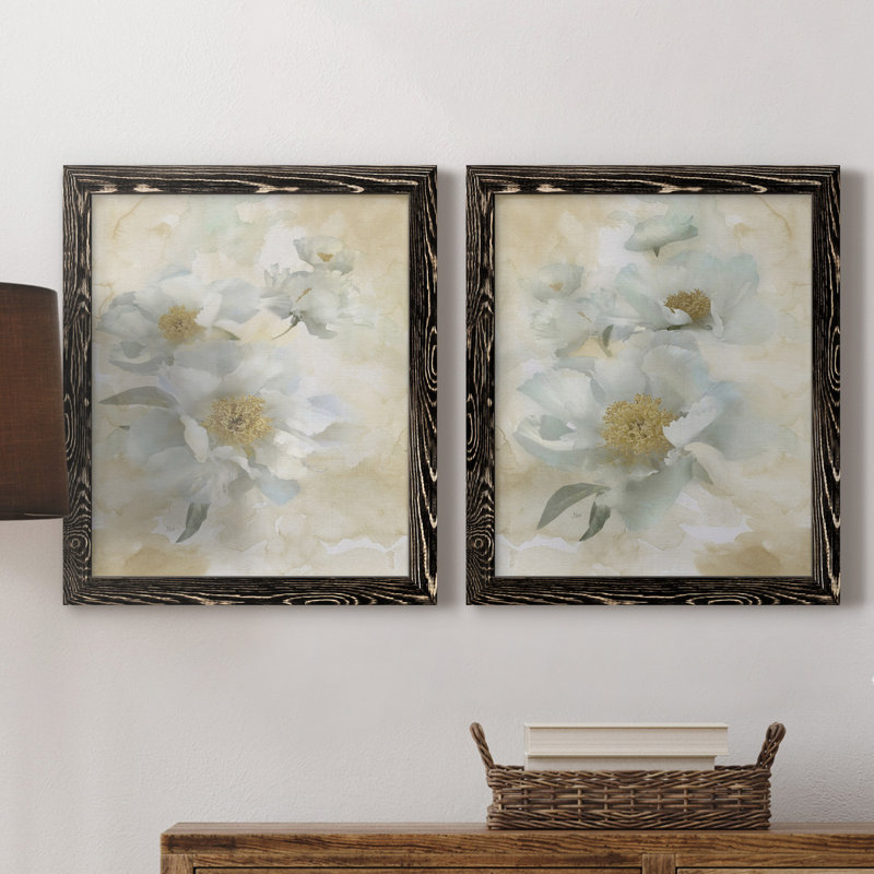 Douces pivoines I - ensemble de 2 reproductions d'art, H 24 po x l 36 po x P 1,5 po, H 31,5 po x l 47 po x P 1,5 po