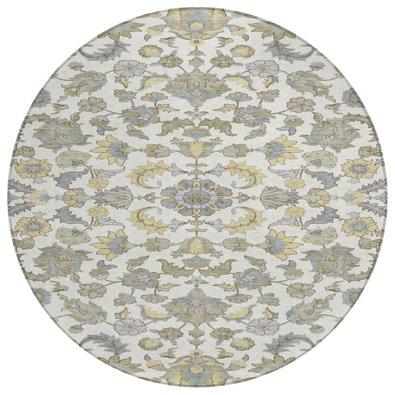 Machine Washable Indoor/Outdoor Chantille ACN2473 Global Rug, Ivory, 8' Round