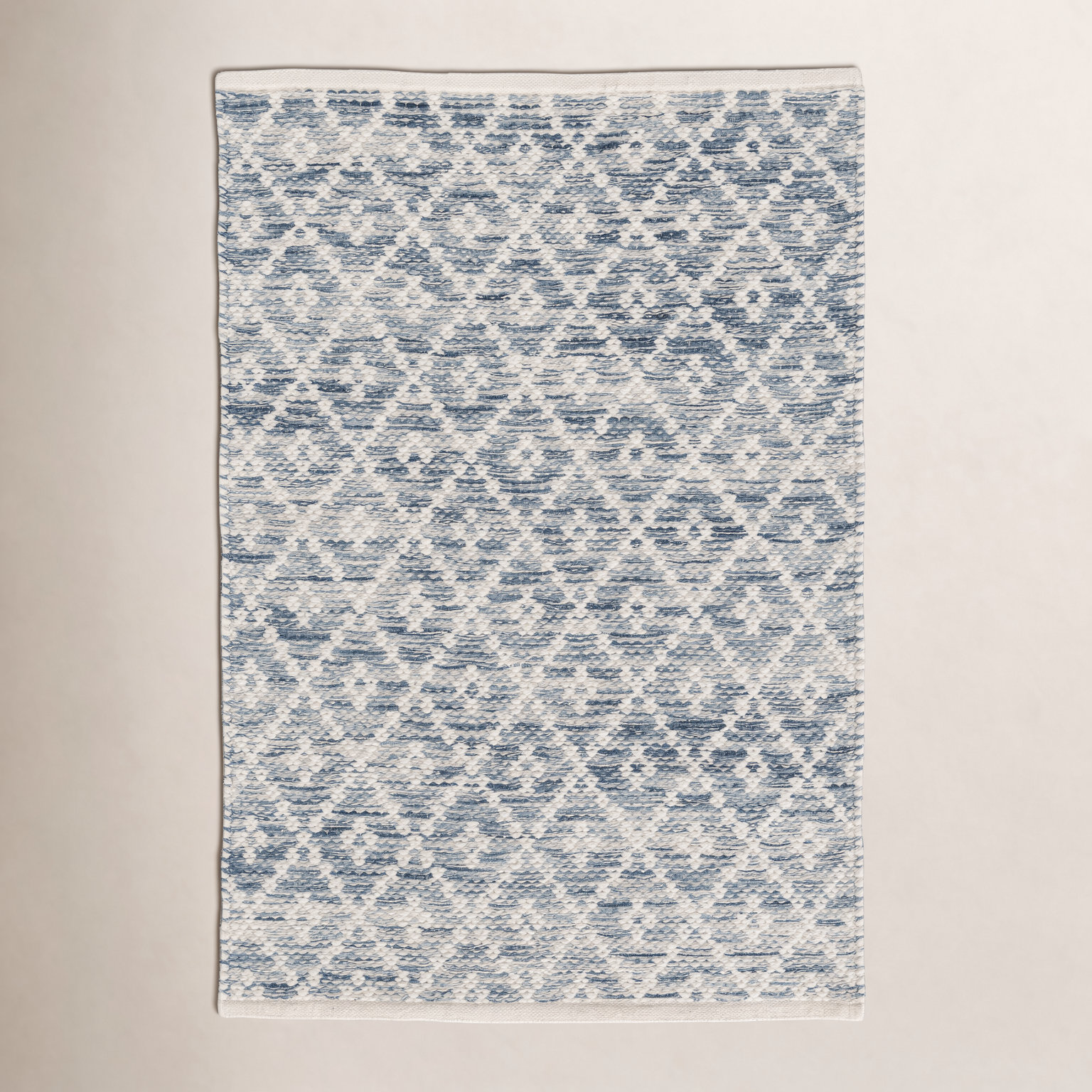Melange Diamond Blue Hand-Woven Geometric Rug, Rectangle 5' x 8'