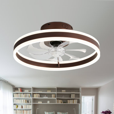 19.7" Low Profile Modern Ceiling Fan with Lights and Remote, Flush Mount Smart Ceiling Fan, Brown Fandelier