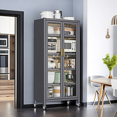 Open-Door Kitchen Shelving Floor-To-Ceiling Multilevel Household Microwave Storage Cabinet Bowls Side Cabinets Cabinets Storage Cabinets (No Include Stool)