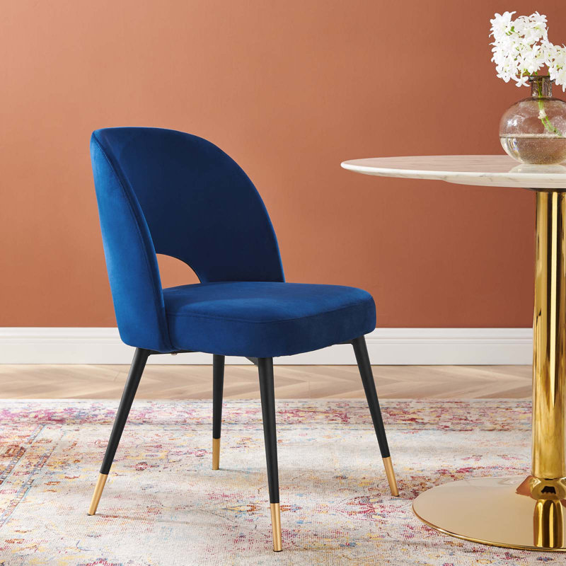 Rouse Performance Velvet Dining Side Chair, Navy, 1