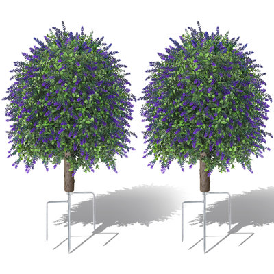 Paquet de 2 buissons artificiels en forme de buisson topiaire artificiel en forme de buis 28 po pour arbustes à feuilles persistantes avec épi au sol