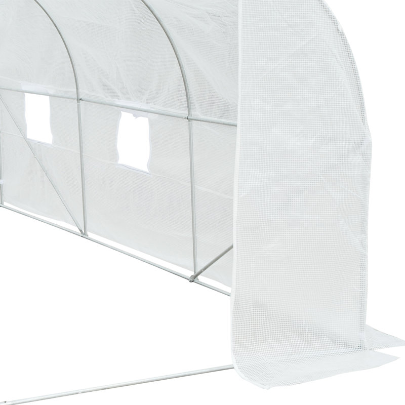4.5x3x2m Walk-in Polytunnel Greenhouse, Galvanised Steel Frame Garden Grow House With Roll-up Door & 6 Mesh Windows, Uv Protected Pe Cover, White