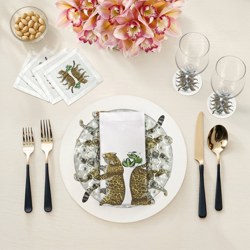 Sous-verres ronds en cuir vegan blanc Leopard, Blanc