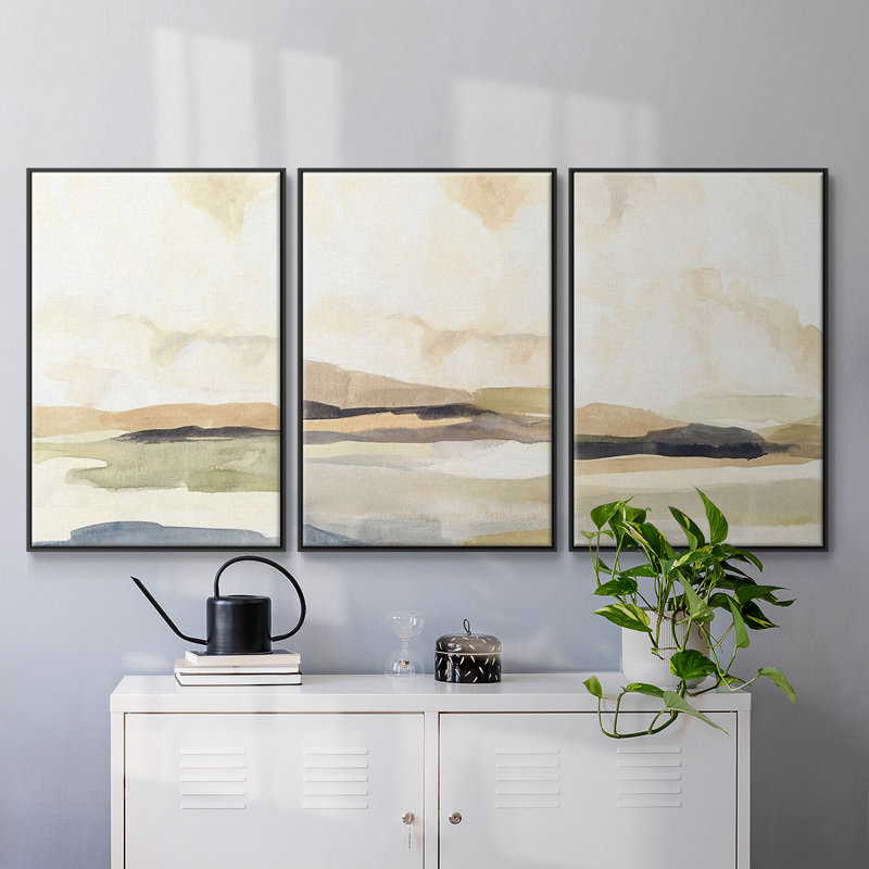 «Slate Mouvement I», ensemble de 3 pièces encadrées sur toile, Noir, H 27 po x l 54 po