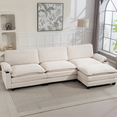 Canapé modulaire en forme de L 113 po 3 + 1 de 113 po - Canapé modulaire en nuage avec repose-pieds, éponge à haute résilience 35D, coussins épais à double couche, porte-gobelets et sacs de rangement pour le salon / appartement