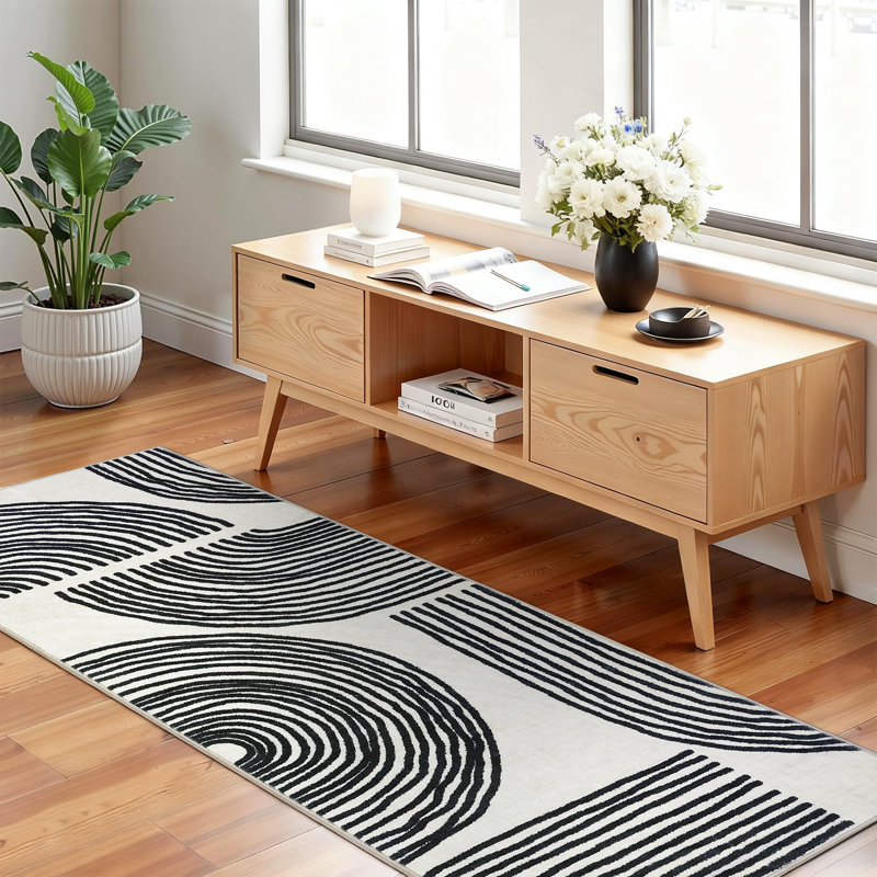 Machine Washable Rug with Non Slip TPR Backing Soft Non Shedding Floor Covering, Low Pile Thin Foldable Printed Mat for Living Room Bedroom