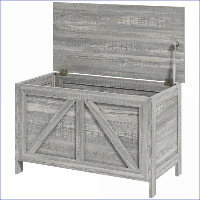 Coffre de rangement | Organisateur 30 po avec charnière de sécurité Farmhouse | Grain de bois gris ardoise | Panneau de particules | Chambre à coucher