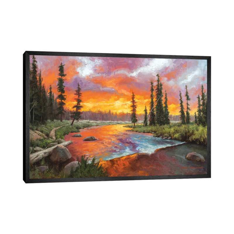 Sunset Bend by Mark McKenna - Painting on Canvas, Black Framed, 66.04cm H x 101.6cm W x 3.81cm D