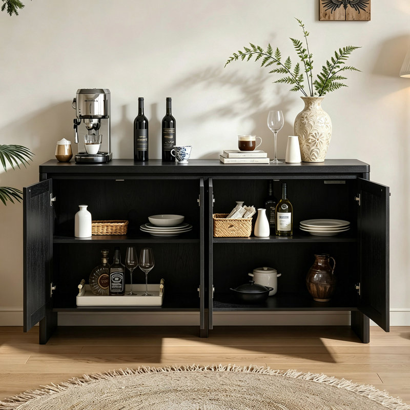 Buffet 61,1 "moderne avec rangement et meuble télé pour la cuisine, la salle à manger et le salon, Black