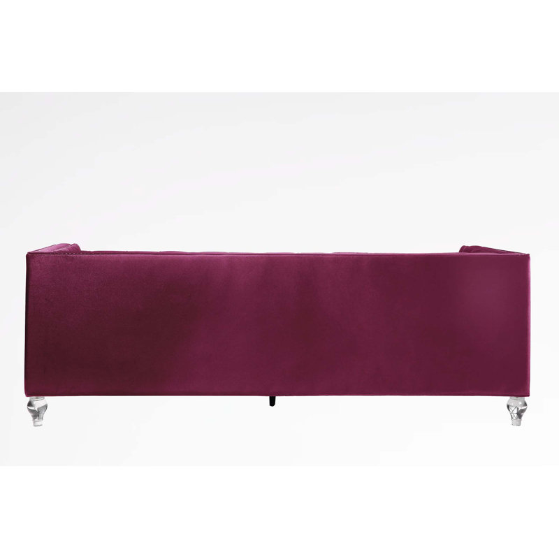 Canapé Wooten, design moderne capitonné Chesterfield, Velours bourgogne