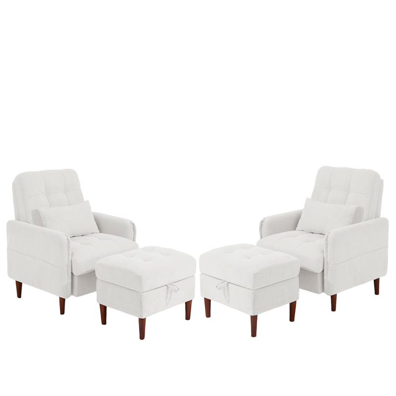 Upholstered Armchair with Footstool, White