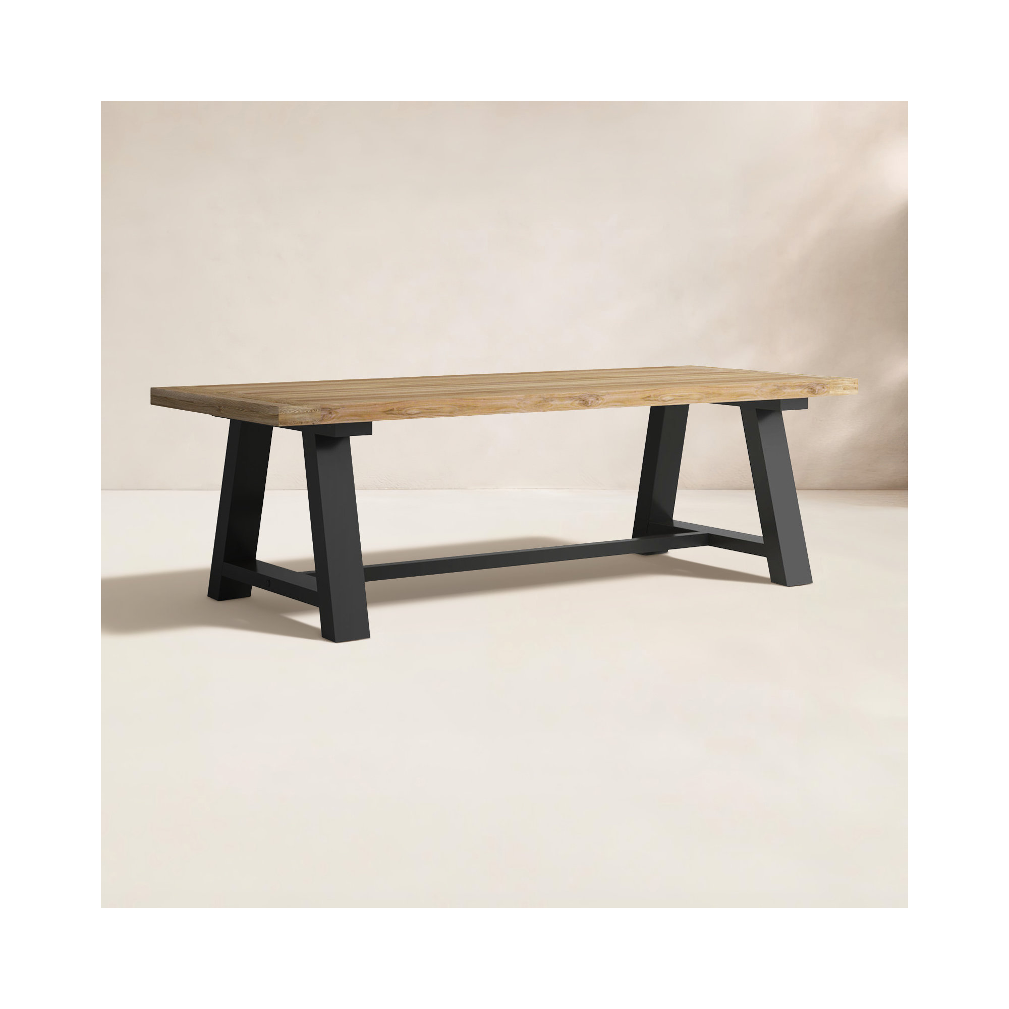 Morones Rectangular Dining Table in Solid Reclaimed Teak with Black Aluminum Legs