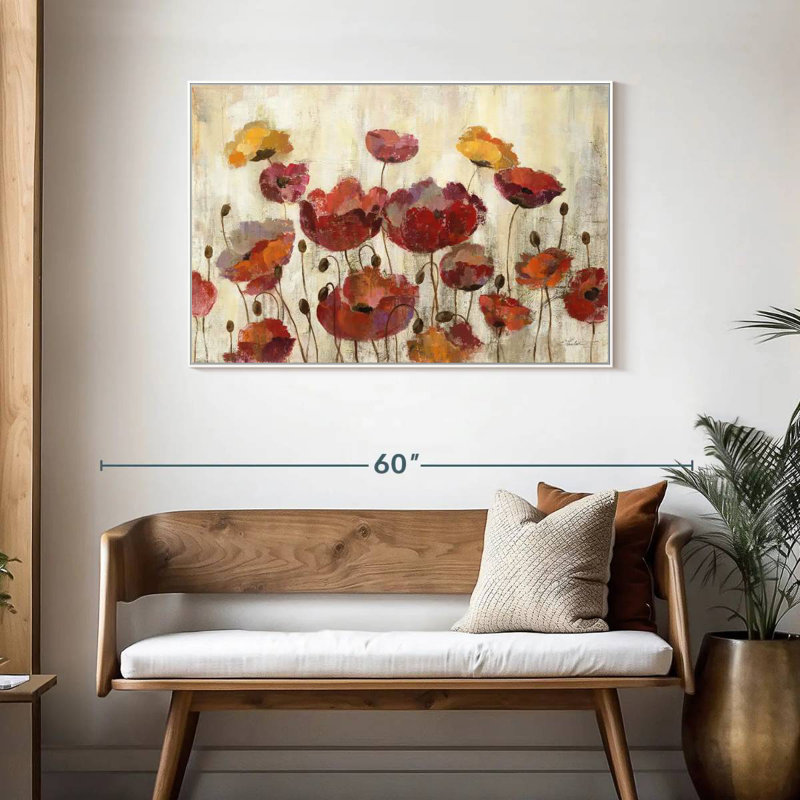 Coquelicots sous la pluie, Cadre flottant blanc, 43 po x 29 po