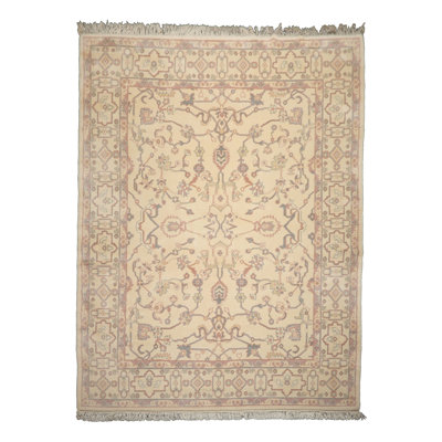 Tapis velouté ivoire en laine nouée à la main 8 pi 10 po x 12 pi 2 po Cameron
