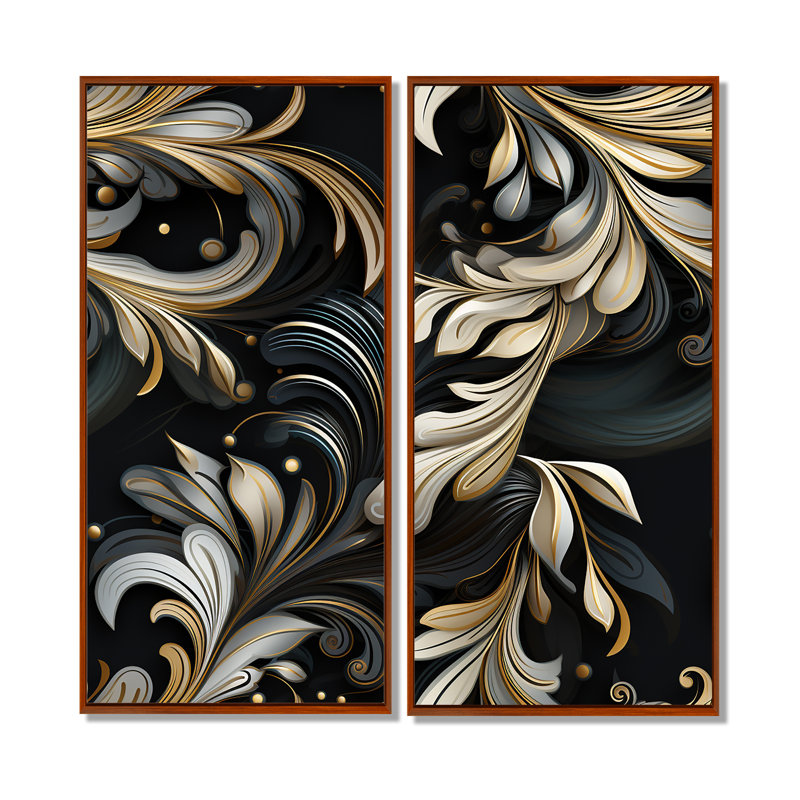 Millau - Abstract Fashion Wall Art 2-Pieces, H 40 po x l 40 po, Impression encadrée flottante, Brun