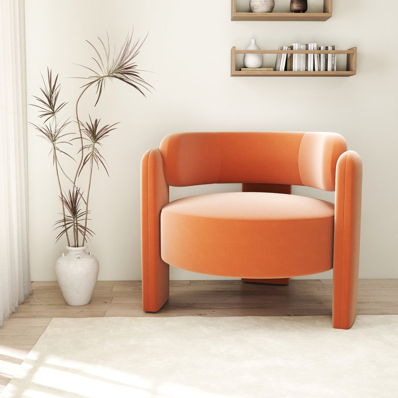  Modern Velvet Upholstered 3-legs Accent Armchair, Set of 1, Orange