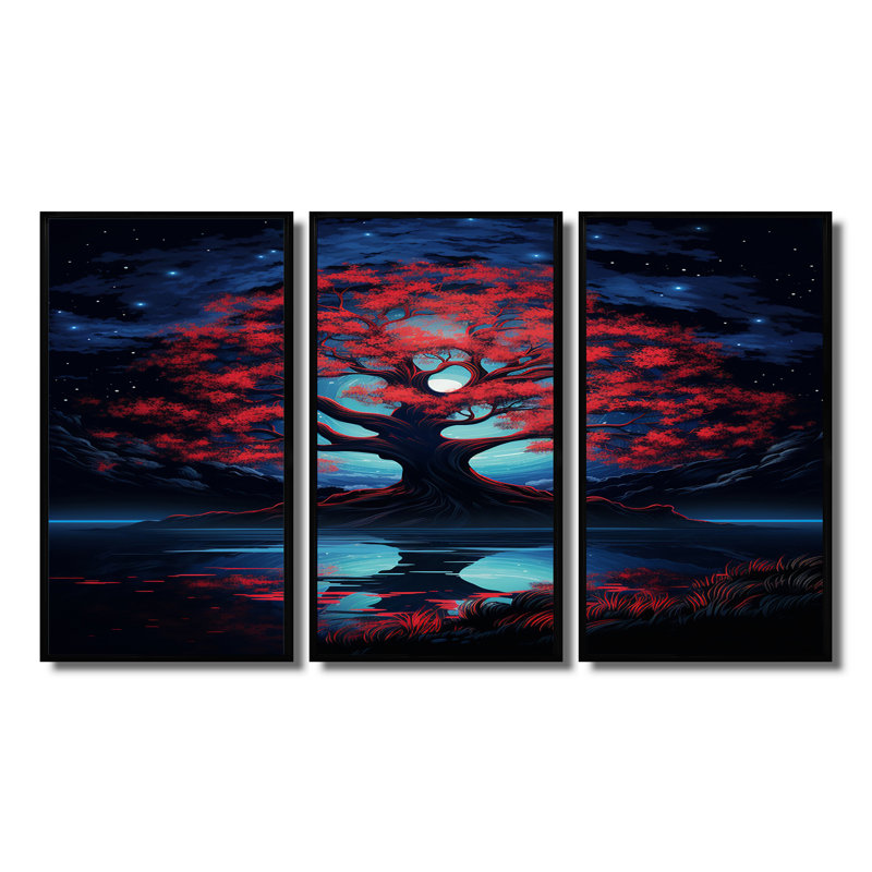 Titouan - Ensemble de décoration murale arbre chêne, H 28 po x l 36 po x P 1 po, Cadre flottant noir