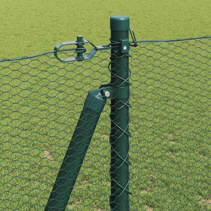 Vidaxl Fence With Posts PVC-Coated Steel, Green, 120cm H x 2500cm W x 3.2cm D