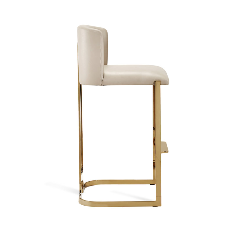 Banks Upholstered Stool with Metal Frame, Polished Brass, Counter Stool (26” Seat Height), Cream Latte
