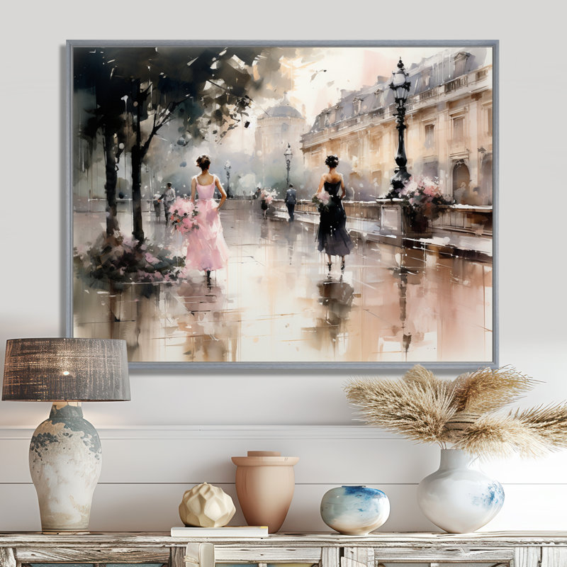 Impression sur toile Fashion Impressionist Elegance I, Reproduction avec cadre flottant, H 34 po x l 44 po, Argent argent