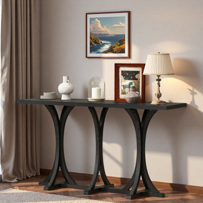 Console en bois avec plateau en placage de chêne et pieds courbés