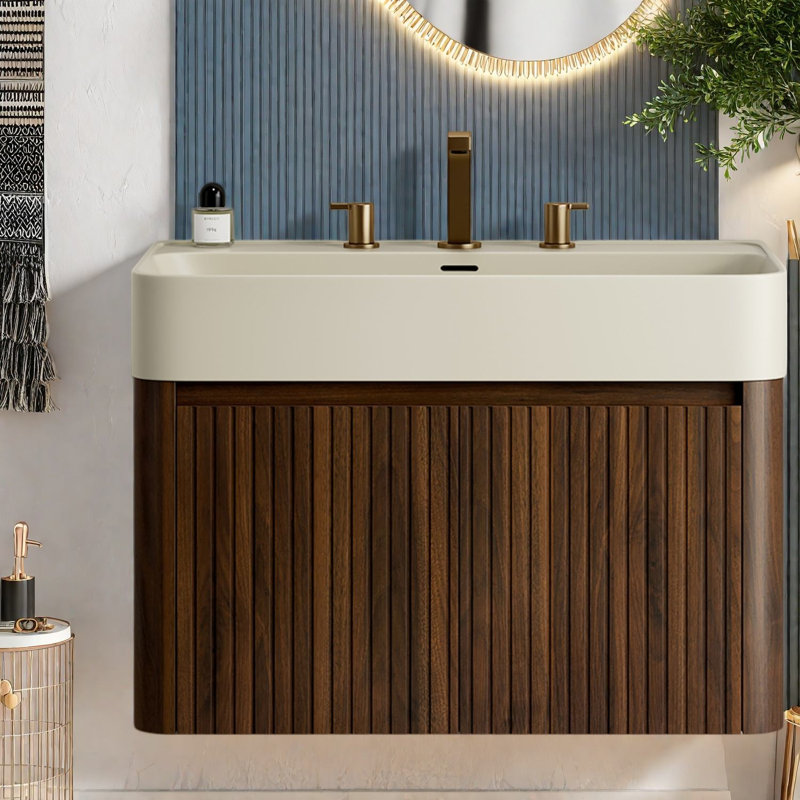 Meuble-lavabo moderne, rangement en bois de noyer de 24 po, 29.53