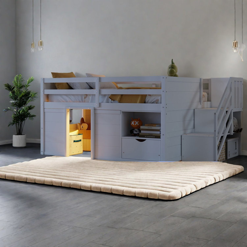 Lits de rangement, lit mezzanine en bois aggloméré, escalier moderne à DEL pour chambre d'enfant